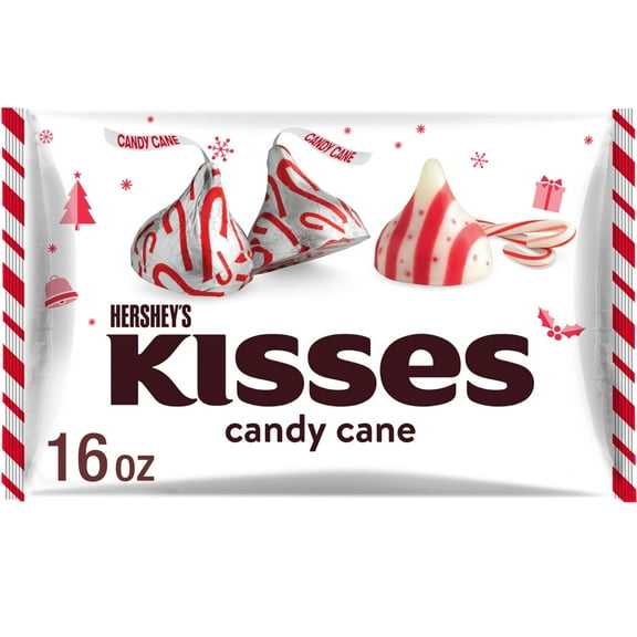 HERSHEY'S KISSES Candy Cane Flavored, MDA05Christmas Candy Bag, 16 oz