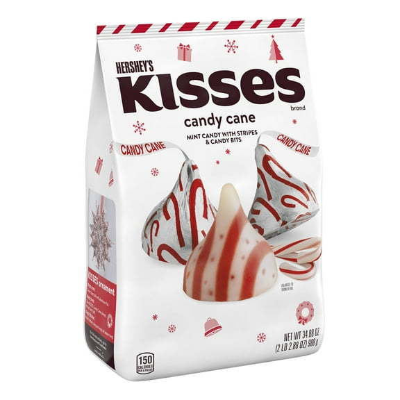 HERSHEY'S KISSES Candy Cane MMF7&nbsp;Flavored, Christmas Candy Bulk Bag, 34.88 oz