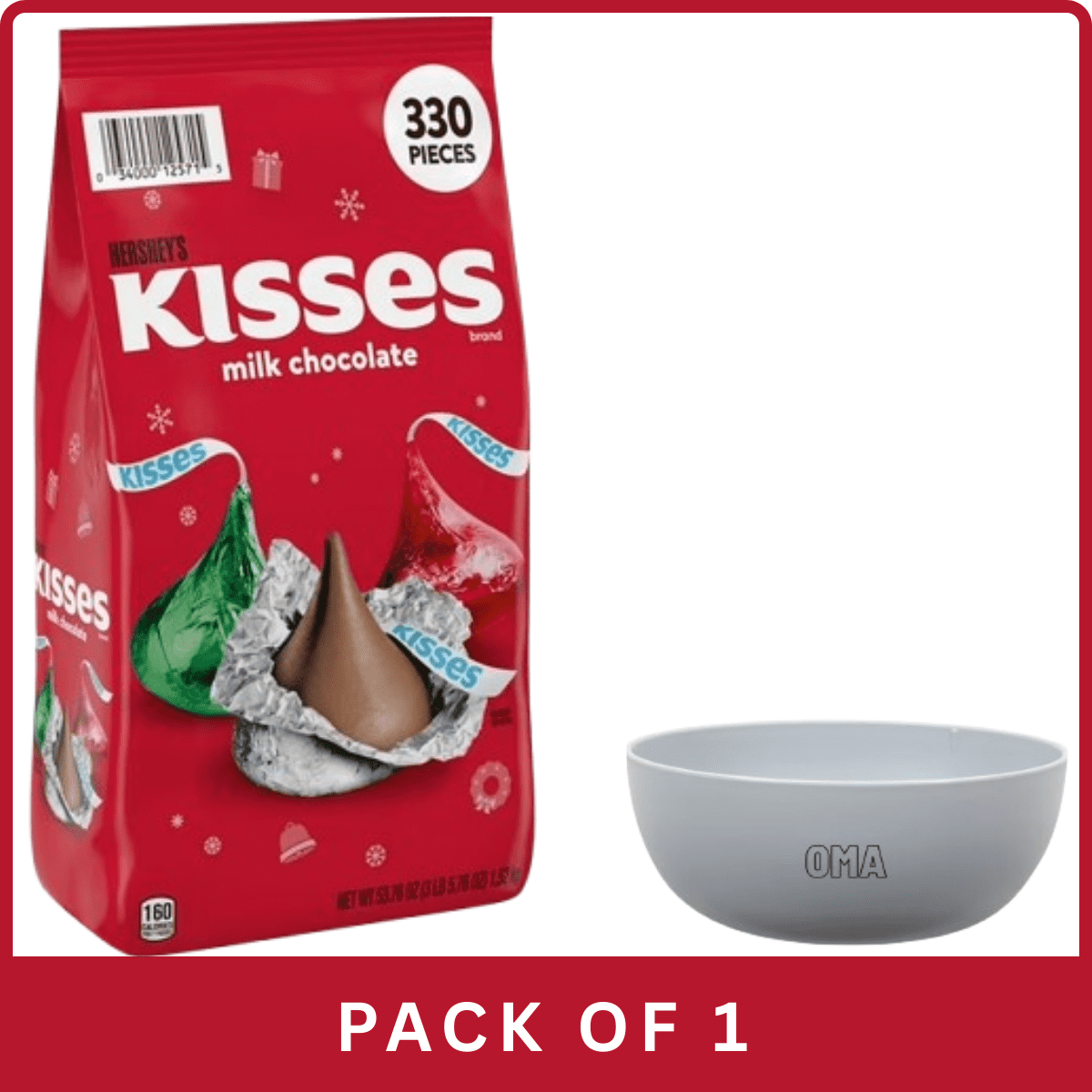 HERSHEY'S KISSES Christmas Milk Chocolate Candy (335-pc Bulk)- With Olive White Bowl By OMA