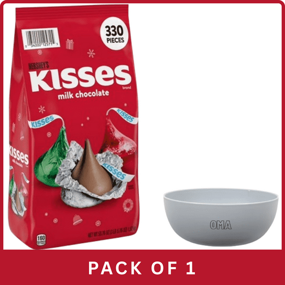 HERSHEY'S KISSES Christmas Milk Chocolate Candy (335-pc Bulk)- With Olive White Bowl By OMA