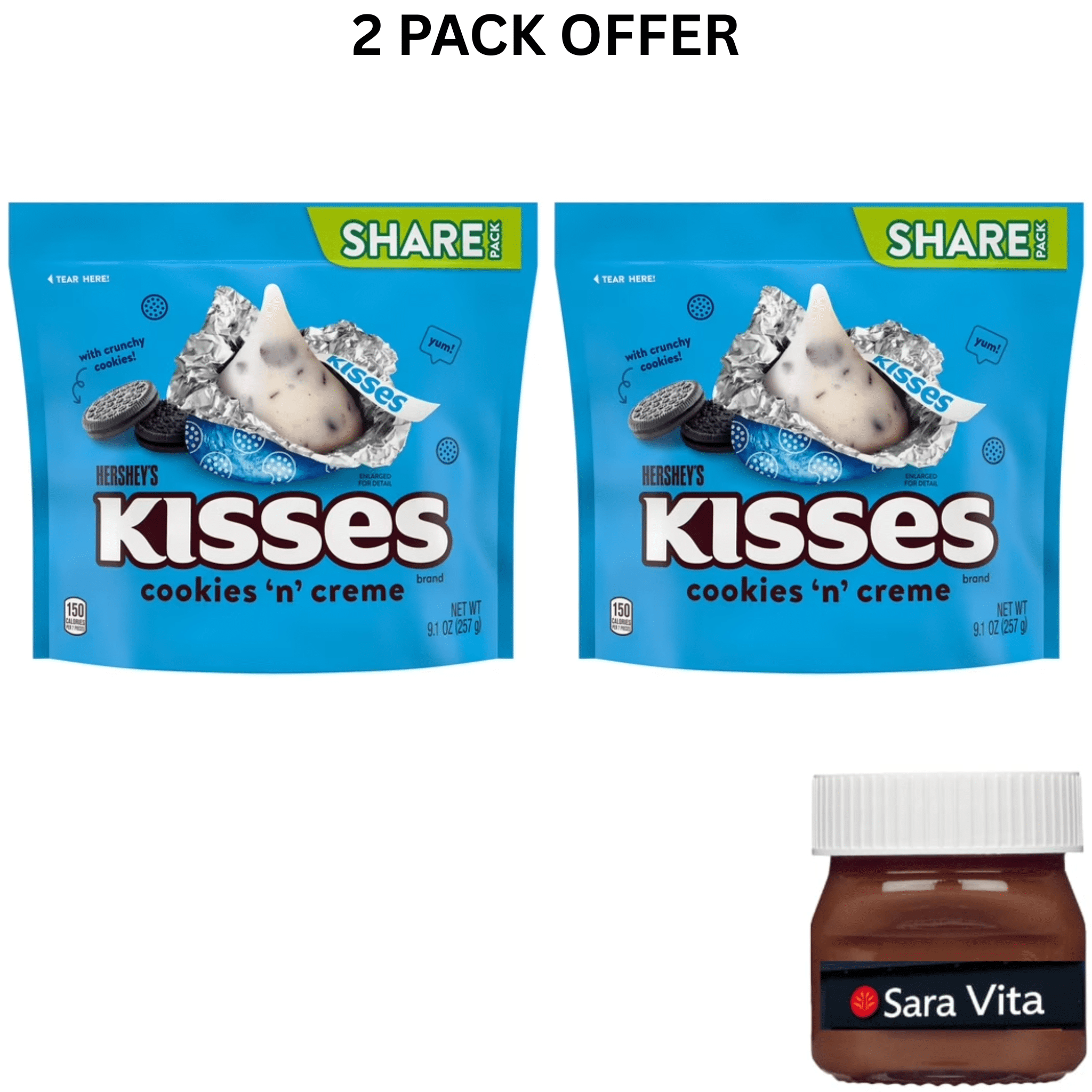 HERSHEY'S KISSES Cookies 'n' Creme Candy Share Pack, 9.1 OZ
