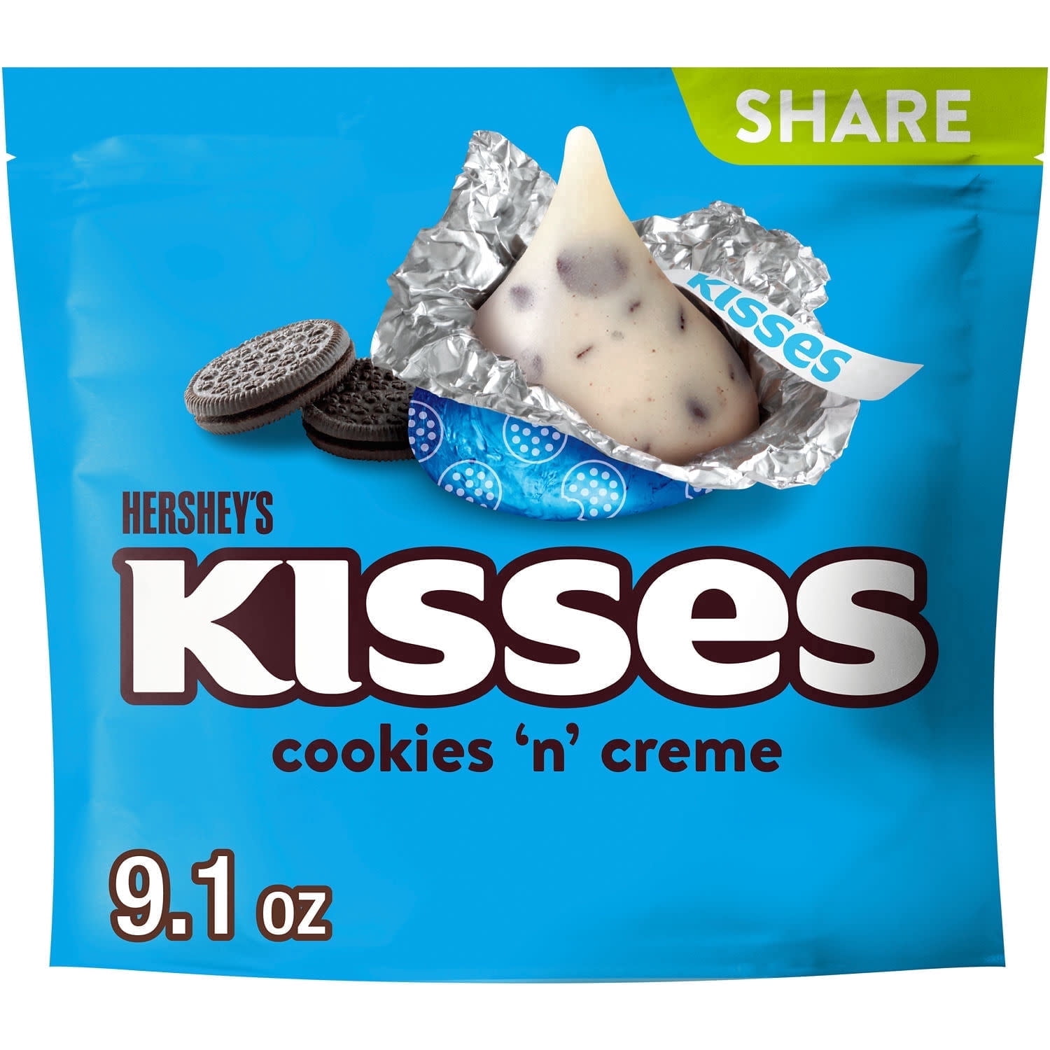 HERSHEY'S KISSES Cookies 'n' Creme Candy Share Pack, 9.1 oz