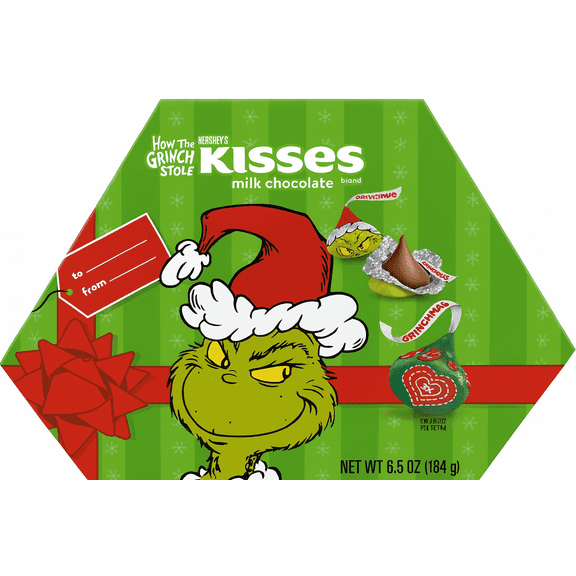Hershey's Kisses Grinch Gift Box with Grinch Themed Foil Wrapped Milk Chocolate Kisses