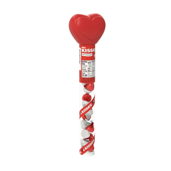 HERSHEY'S KISSES Milk Chocolate Candy Valentine's Day Gift, 2.56 oz, Heart Topped Plastic Cane
