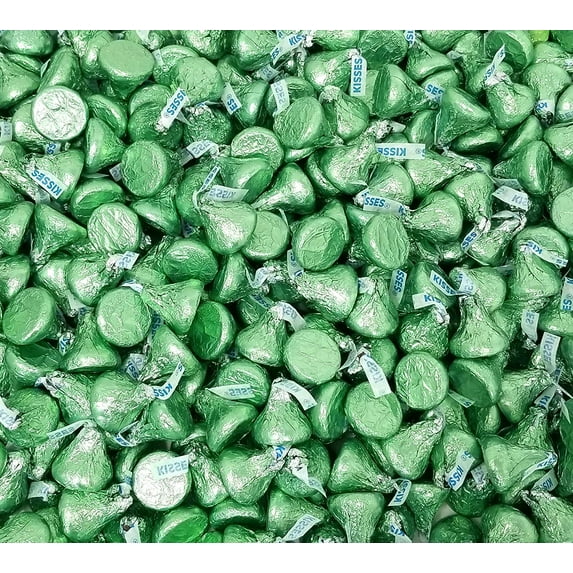 HERSHEY'S KISSES Milk Chocolate Pastel Light Green Foil Candy, Bulk Pack 2 Pounds