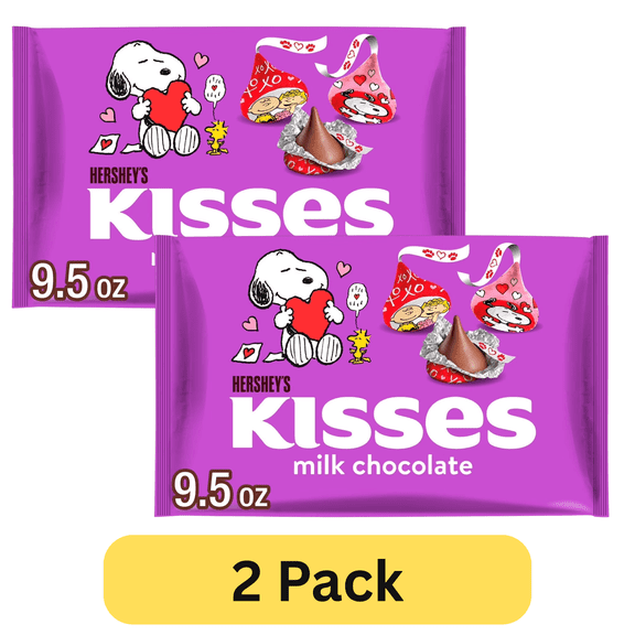 HERSHEY'S KISSES Milk Chocolate Snoopy and Friends, Valentine's Candy Bag, 9.5 oz, Pack of 2