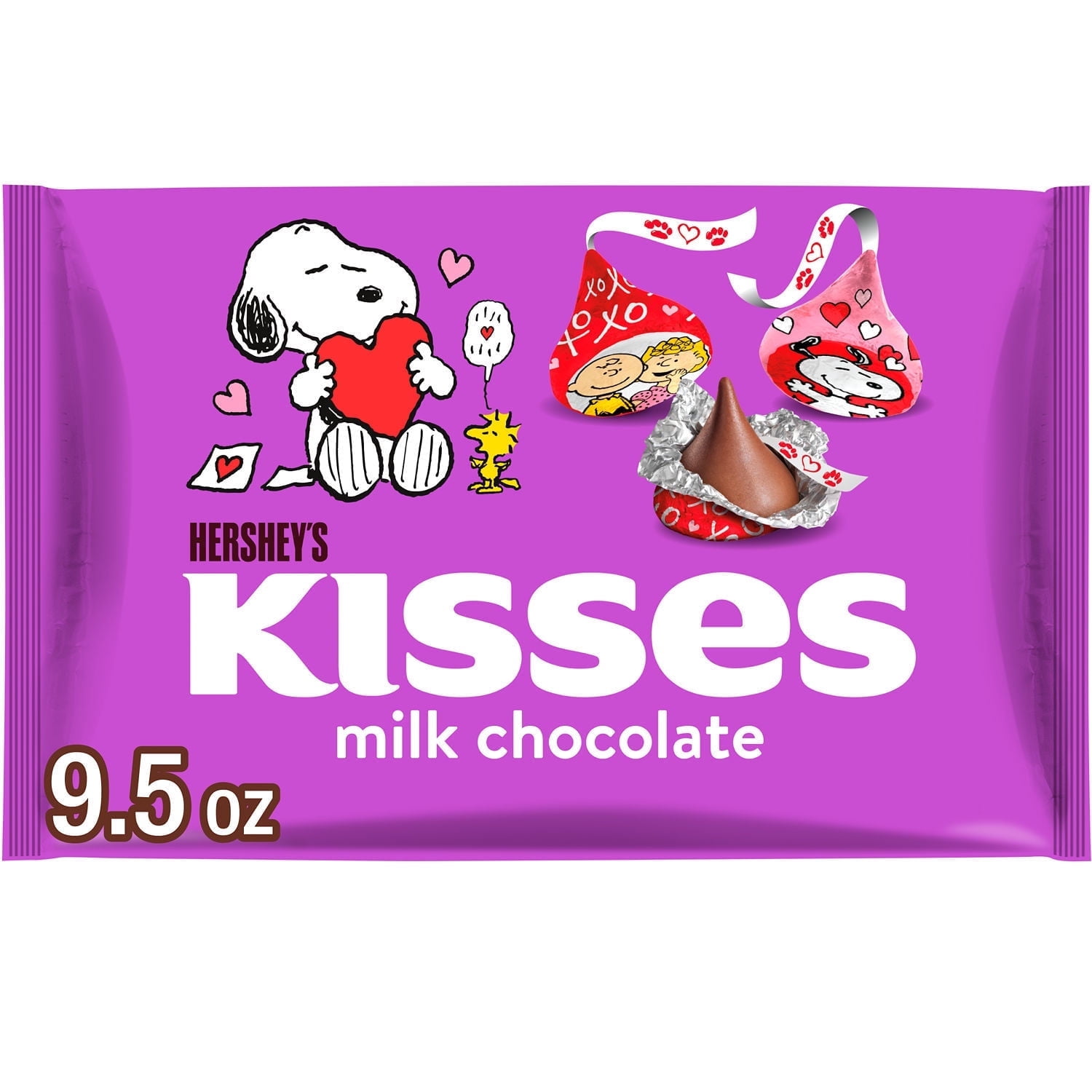 HERSHEY'S KISSES Milk Chocolate Snoopy™ and Friends, Valentine's Candy Bag, 9.5 oz