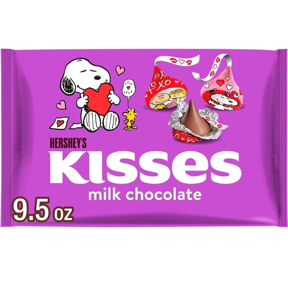 HERSHEY'S KISSES Milk Chocolate Snoopy and Friends, Valentine's Candy Bag, 9.5 oz