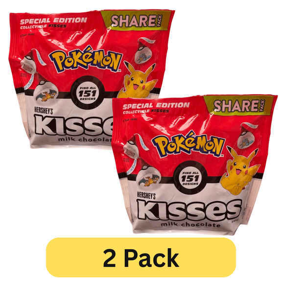 HERSHEY'S KISSES Pokemon Milk Chocolate Candy Share Pack 10.1 oz, Pack of 2 - Gotta Catch Em All - 151 Designs to collect