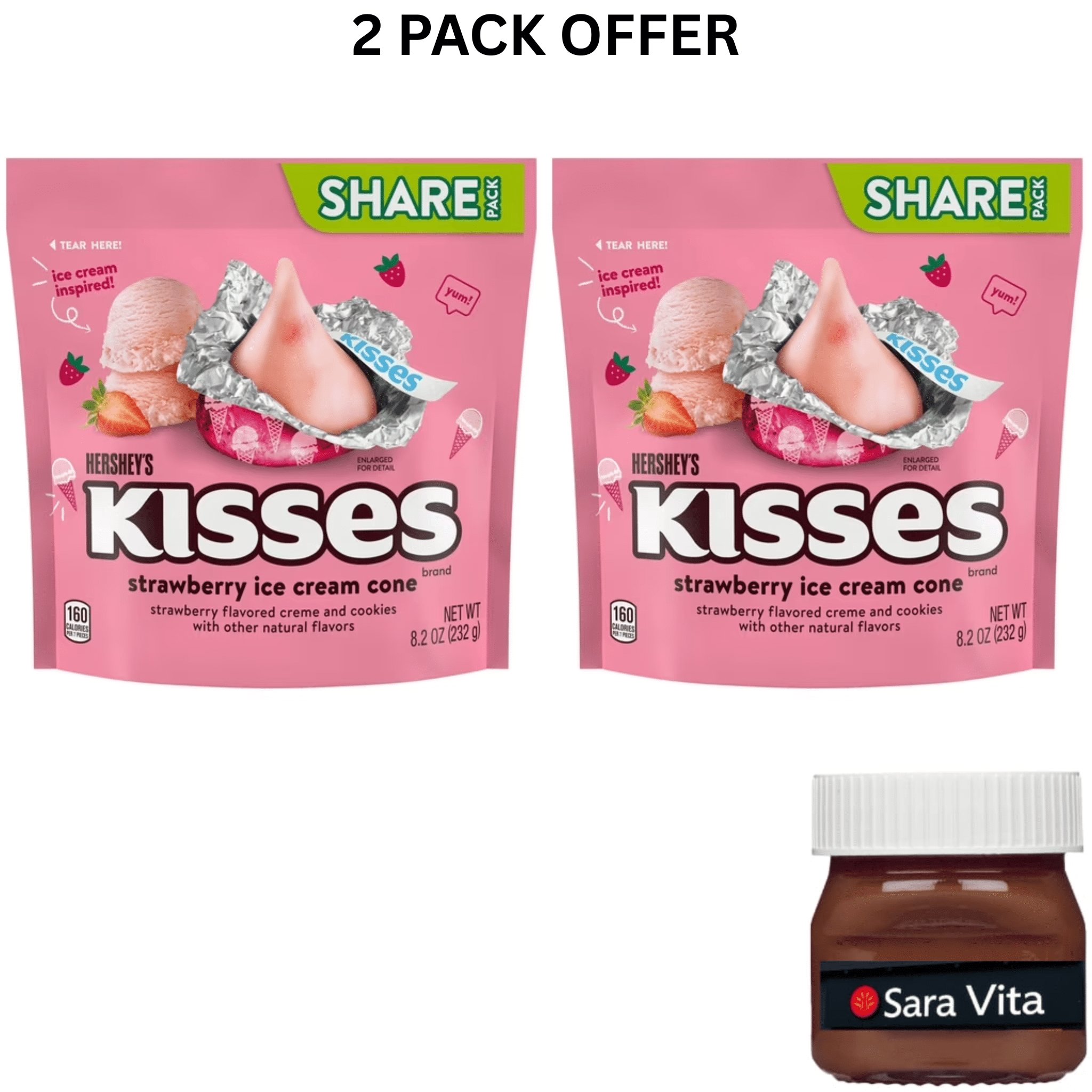 HERSHEY'S KISSES Strawberry Ice Cream Cone Flavored Candy Share Pack, 8.2 OZ