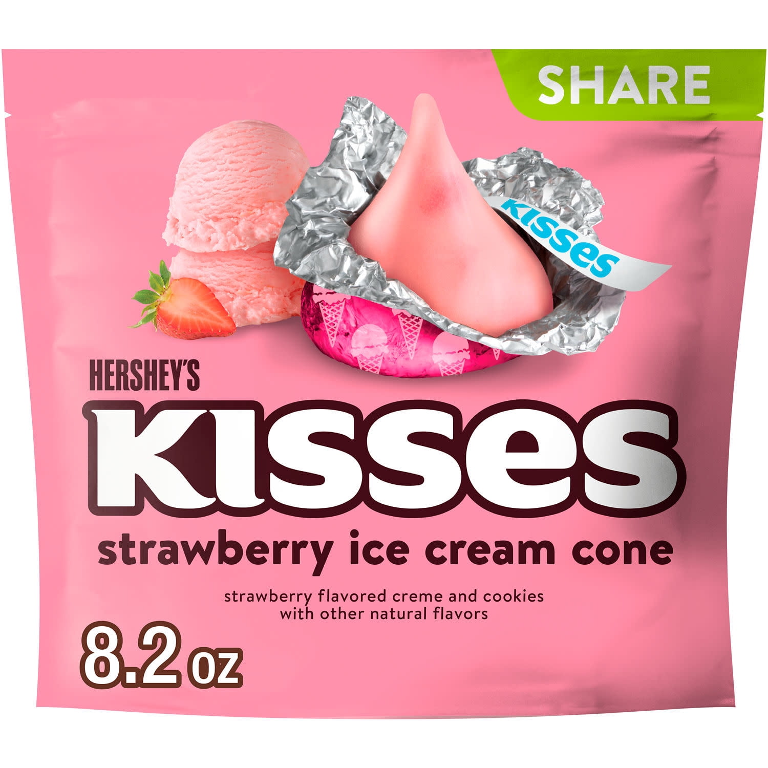 HERSHEY'S KISSES Strawberry Ice Cream Cone Flavored Candy Share Pack, 8.2 oz