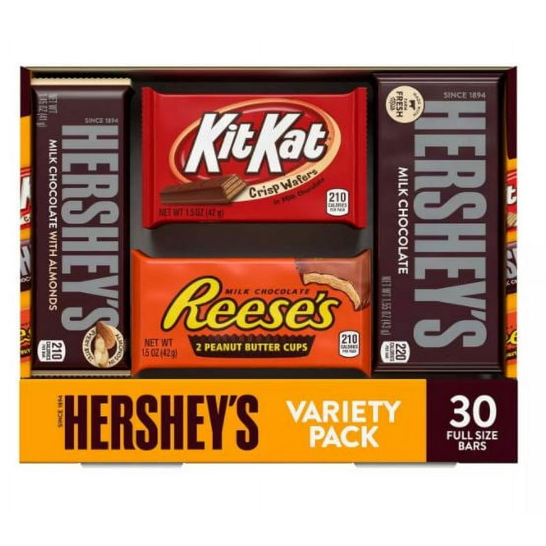 Hershey Variety Pack Milk Chocolate Candy Bars, 45 oz box, 30 bars