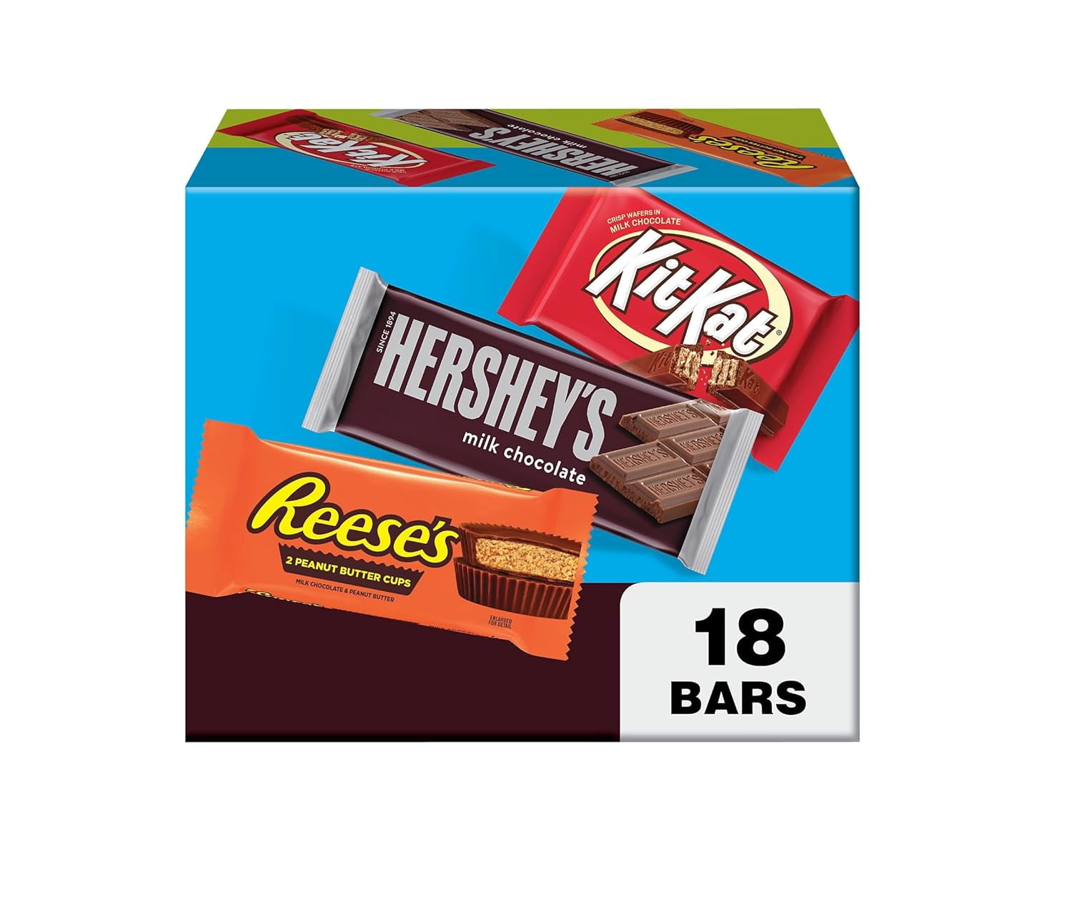 HERSHEY'S, KIT KAT and REESE'S Assorted Milk Chocolate, Full Size Easter Candy Bar Variety Box, 27.3 oz (18 Count)