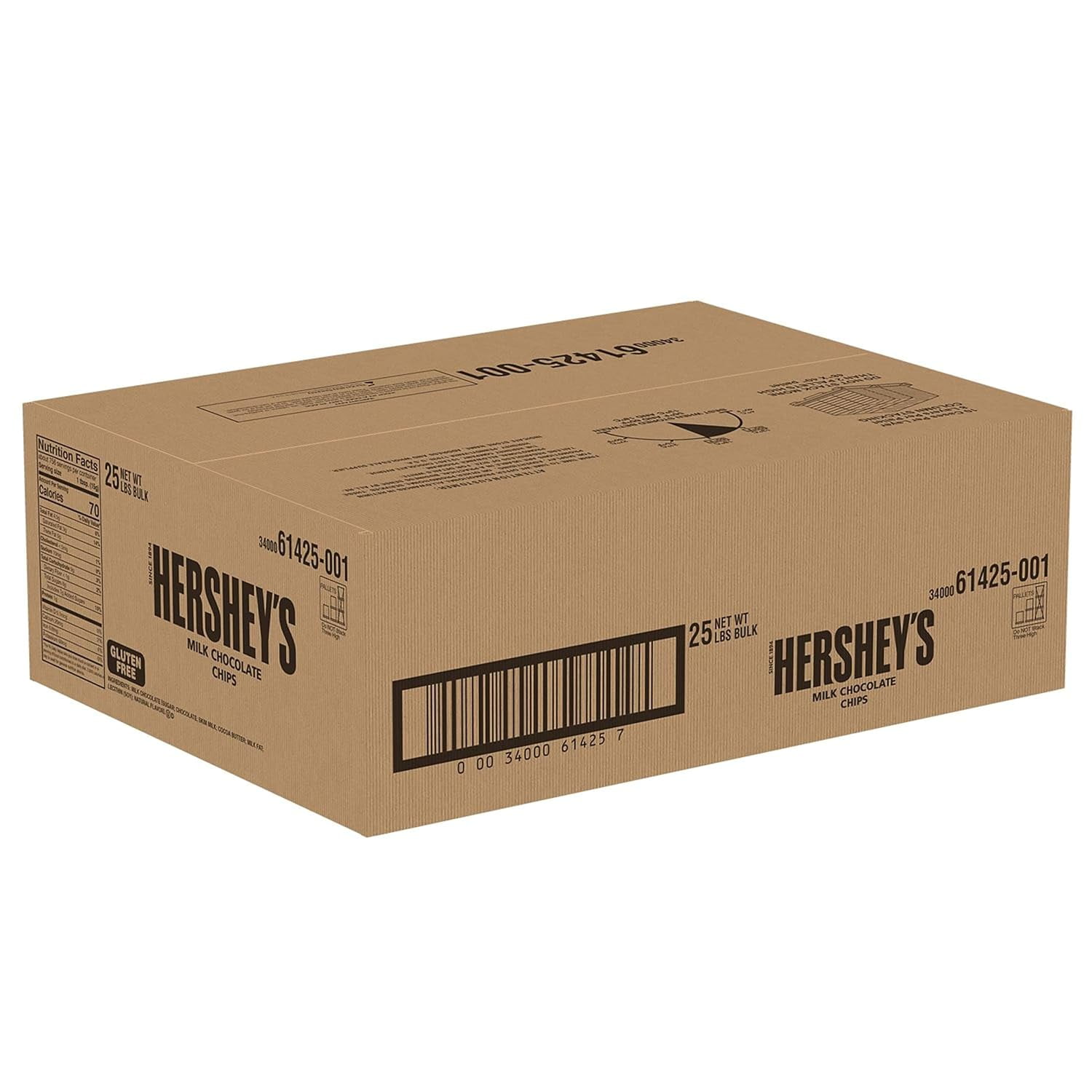 HERSHEY'S Milk Chocolate Baking Chips, Baking, Gluten Free, No Preservatives, 25 lb Bulk Case