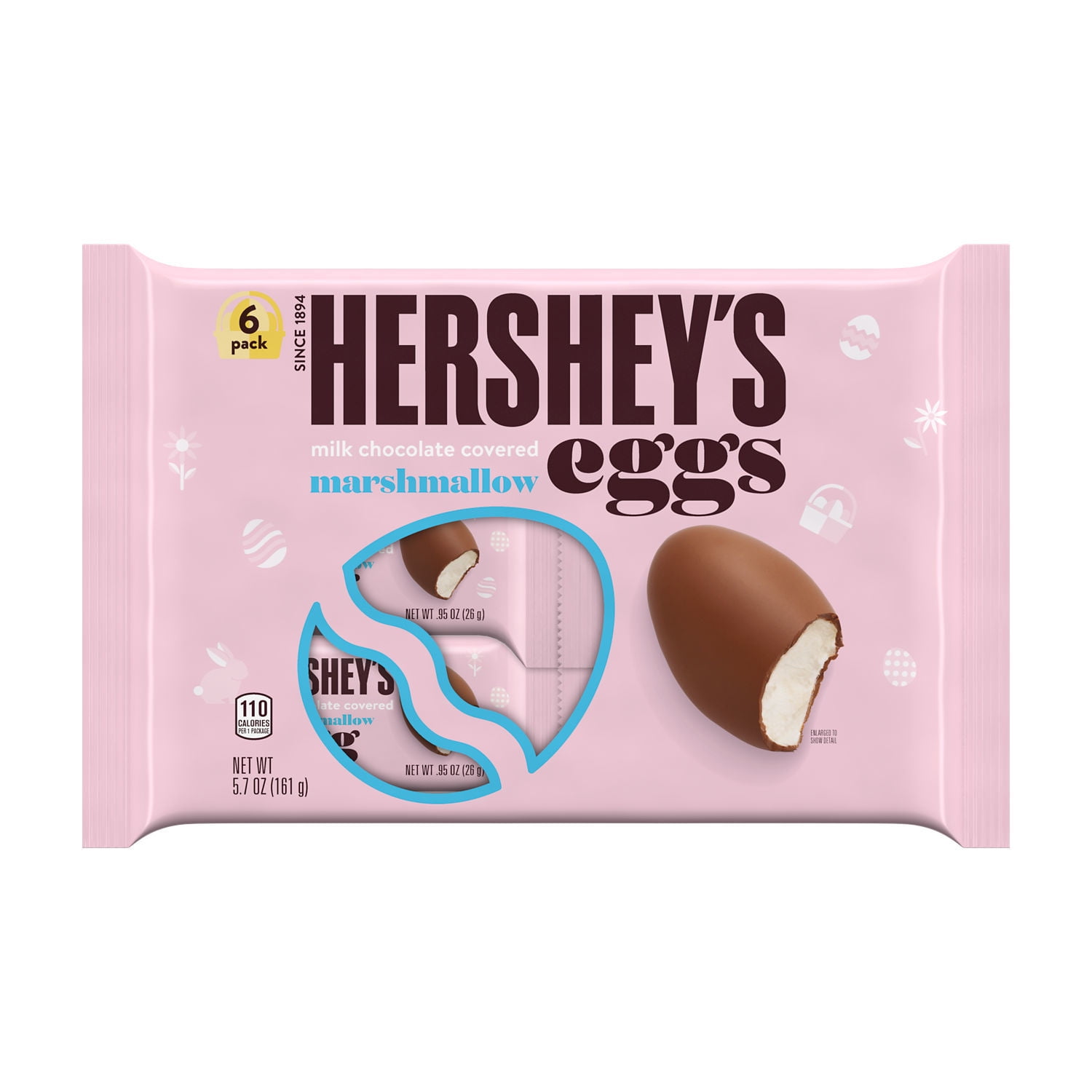 HERSHEY'S, Milk Chocolate Covered Marshmallow Eggs, Easter Candy, 0.95 oz, Pack (6 Count