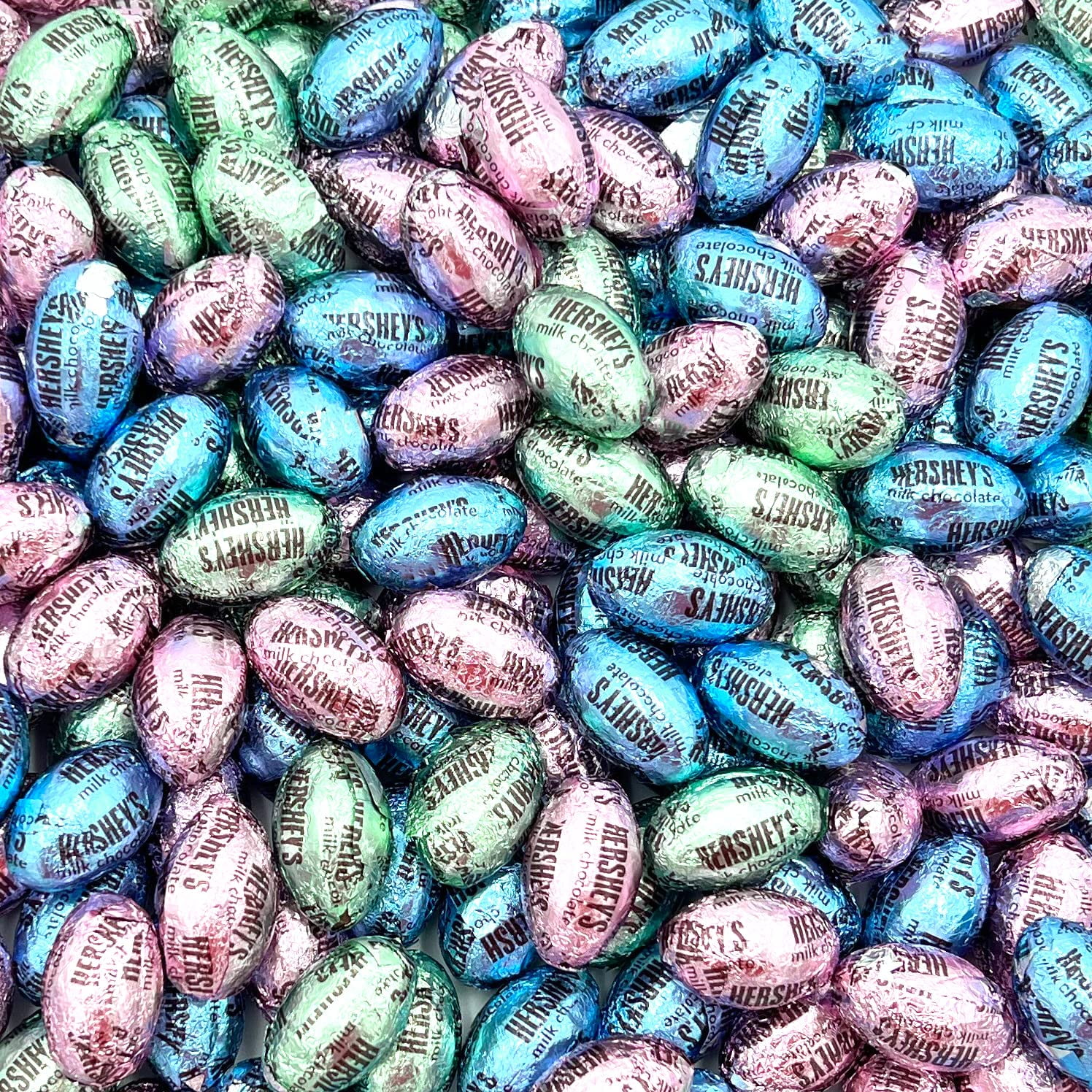 HERSHEY'S Milk Chocolate Eggs Candy, Blue Green Pink Foils Mix (2 Pound