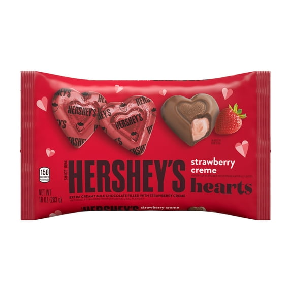 HERSHEY'S, Milk Chocolate Filled with Strawberry Flavored Crème Hearts Candy, Valentine's Day, 10 Oz., Bag