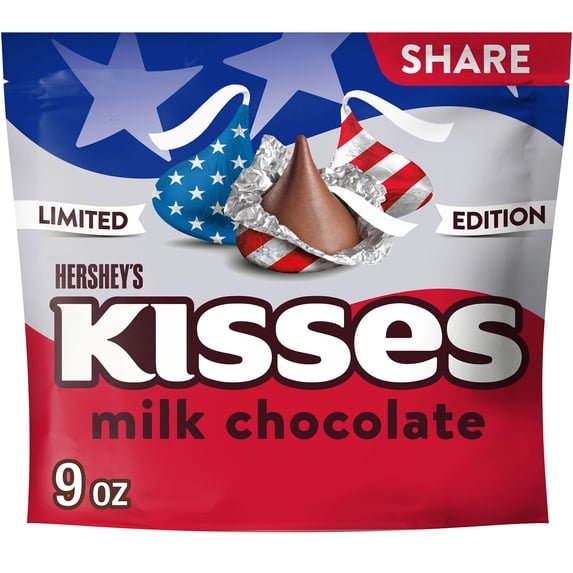 HERSHEY'S Milk Chocolate KISSES With Red, White and Blue Foils Stand Up Bag, 9 oz.