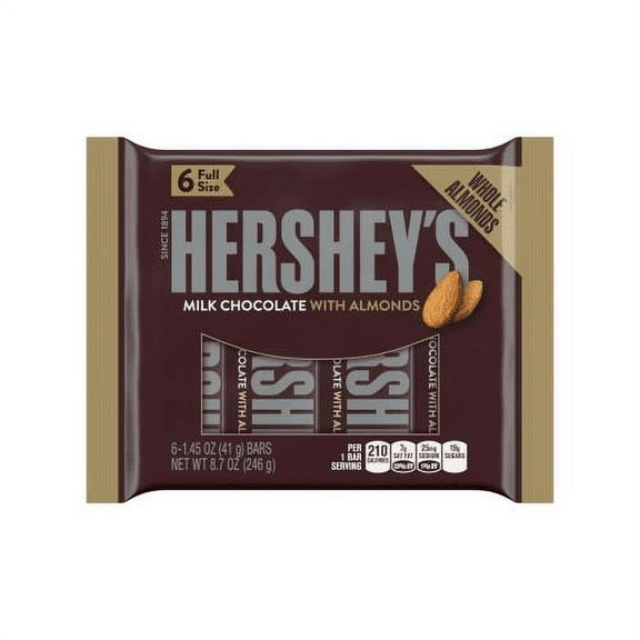 HERSHEY'S Milk Chocolate with Almonds Bars, 6 Count, 8.7 Oz