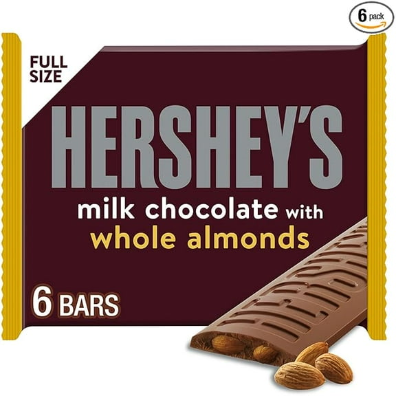 HERSHEY'S Milk Chocolate with Whole Almonds Candy Bars, 1.45 oz (6 Count) ( Pack of 2 )