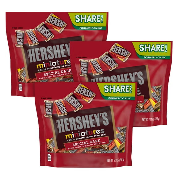 HERSHEY'S Miniatures Dark Chocolate Candy Assortment, 10.1 oz, 3 Pack