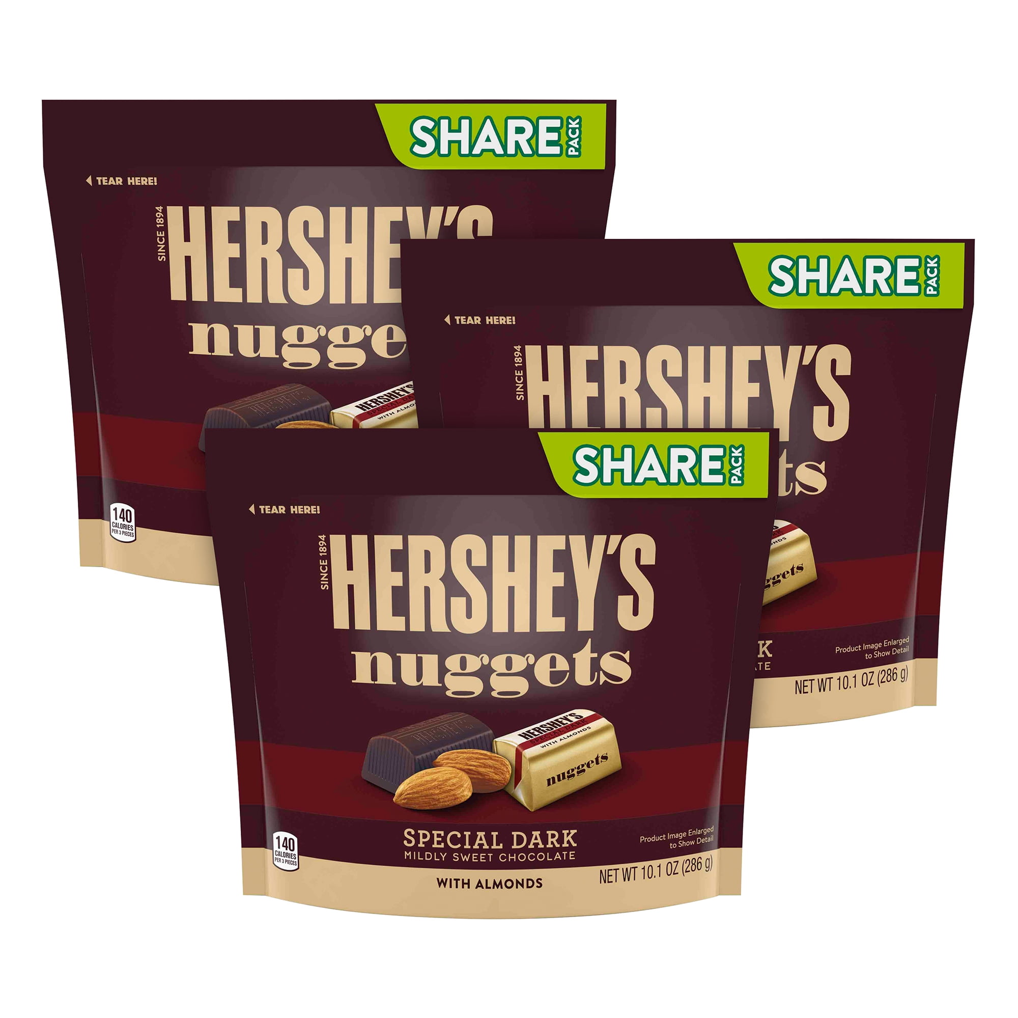 HERSHEY'S NUGGETS SPECIAL DARK Mildly Sweet Chocolate with Almonds Candy, 10.1 oz, 3 Pack