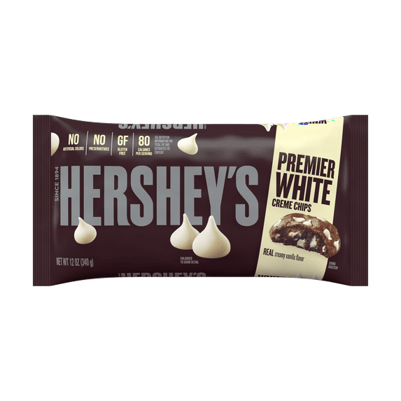 HERSHEY'S, Premier White Creme Baking Chips, Gluten Free, 12 oz, Bag (12 Count)