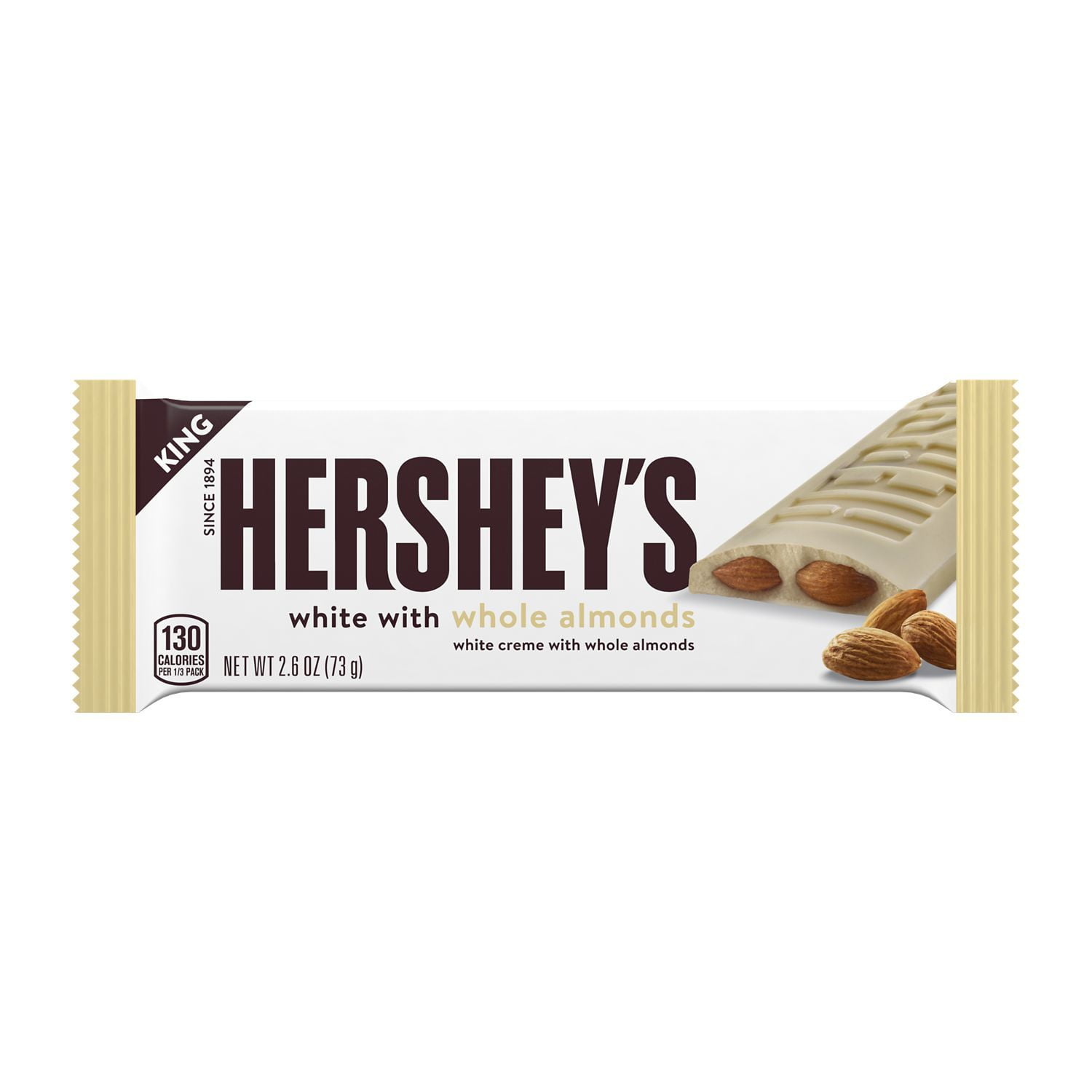 HERSHEY'S, White Creme with Whole Almonds King Size Candy, 2.6 oz, Bar
