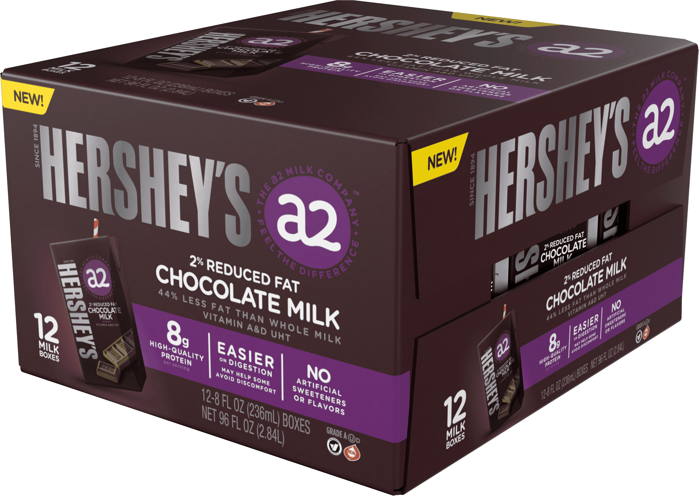 HERSHEY’S a2 Milk®, Chocolate 2 Reduced Fat Milk, 8oz 12 milk boxes