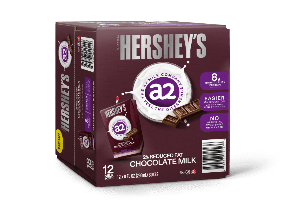HERSHEY’S a2 Milk® Chocolate 2% Reduced Fat Milk Boxes, 8 oz, 12-Pack