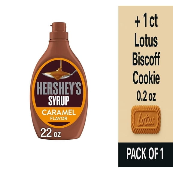 HERSHEYS Caramel Flavored Syrup Bottle 22 oz - Pack of 1 & Lotus Biscoff Cookie - 0.2 Oz - 1 ct