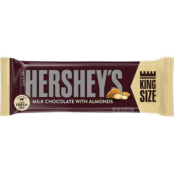 HERSHEYS Chocolate Candy Bars with Almonds, King Size (Pack of 18)