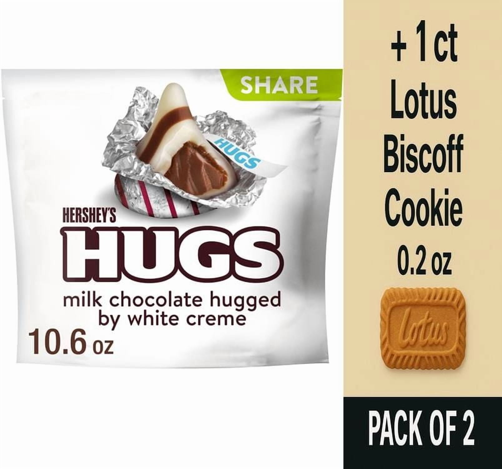 HERSHEYS HUGS Milk Chocolate and White Creme Candy Share Pack 10.6 oz - Pack of 2 & Lotus Biscoff Cookie - 0.2 Oz - 1 ct