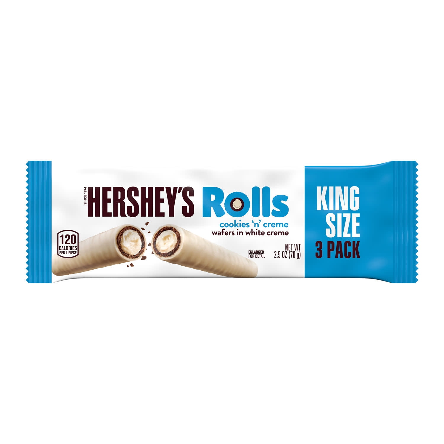 Hershey's Rolls Cookies 'N' Creme Wafer King Size, Candy Pack, 2.5 Oz