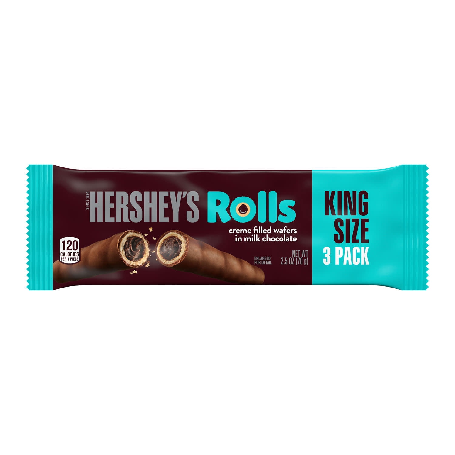 Hershey's Rolls Milk Chocolate Wafer King Size, Candy Pack, 2.5 Oz
