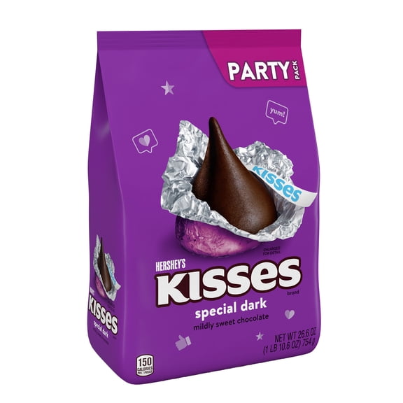 Hershey's Kisses Dark Mildly Sweet Chocolate Candy, Party Pack, 26.6 oz