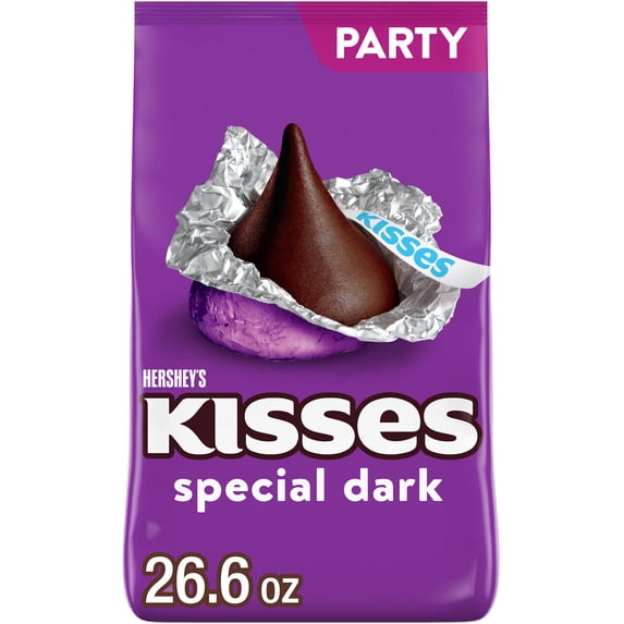 HERSHEY'S KISSES SPECIAL DARK Mildly Sweet Chocolate Candy Party Pack, 26.6 oz