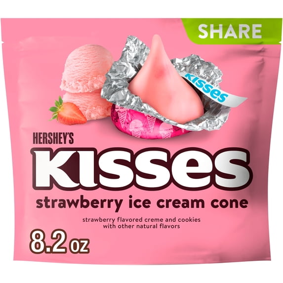 HERSHEY'S KISSES Strawberry Ice Cream Cone Flavored Candy Share Pack, 8.2 oz