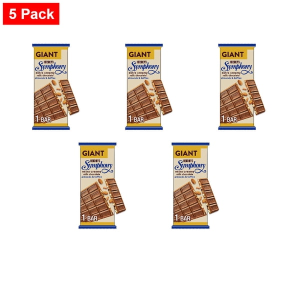 HERSHEYS SYMPHONY Chocolate Almond Toffee Giant Candy Bar 7.37 oz - 5 Pack