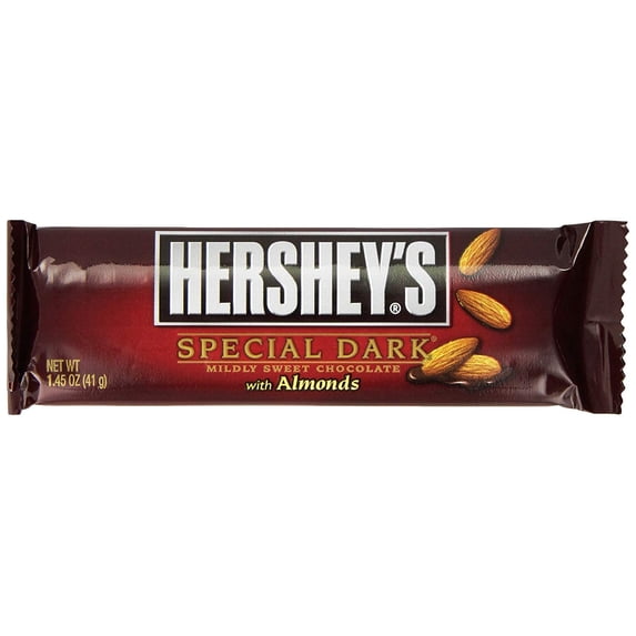 HERSHEYS Special Dark Chocolate Candy Bars with Almonds, Valentines Gift, 1.5 Ounce (24 Count)