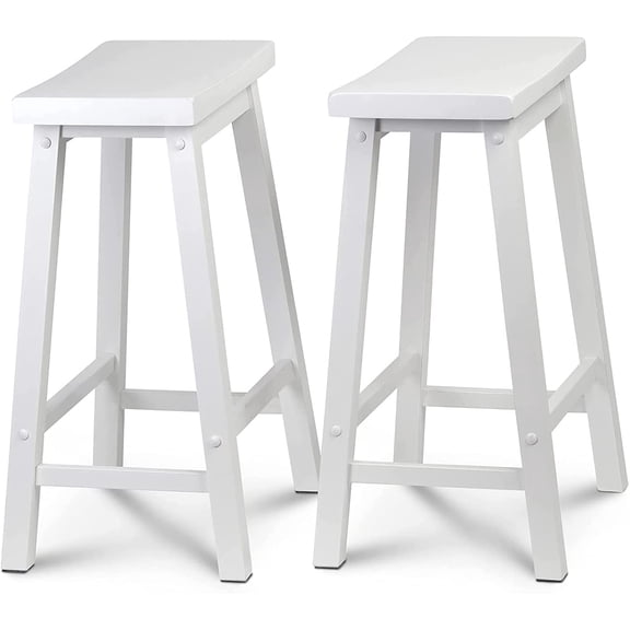 HERUIER 24" Backless Solid Wood Saddle Seat Kitchen Counter Stools, White (Set of 2) - Easy Assemble