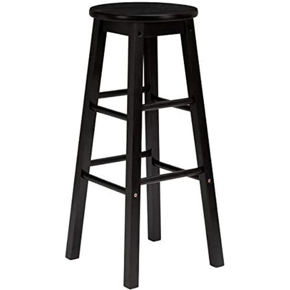 HERUIER 24" Black Backless Wood Counter Stools, Round Seat, Square Legs, Set of 2 for Kitchen, Dining, Bar