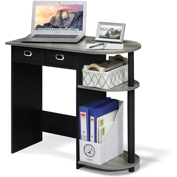 HERUIER 31.5" Gaming Desk w/ 2 Side Shelves & Storage Bins, Computer Office Desk for Home, Study, Dorm, French Oak
