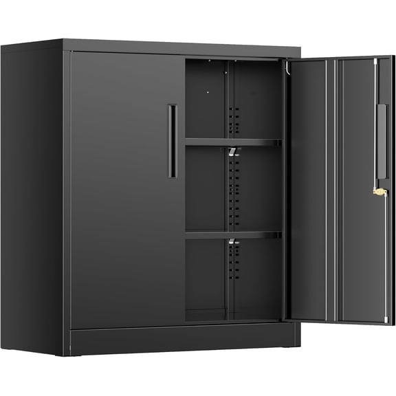 HERUIER 36" Locking Metal Storage Cabinet, 2 Doors & Adjustable Shelves for Garage, Home, Office (Black)