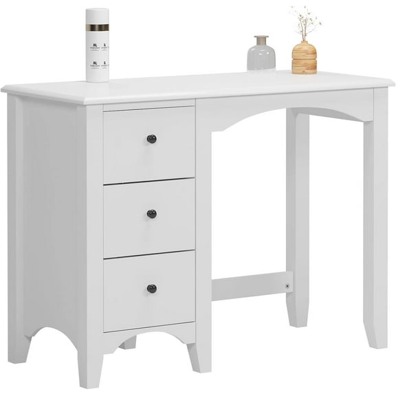 HERUIER 37.4'' Makeup Vanity Table with Drawers, Modern Home Office Computer Desk with Storage Drawers & Spacious Desktop, Writing Study Desk for Home Office, Dressing Table, White