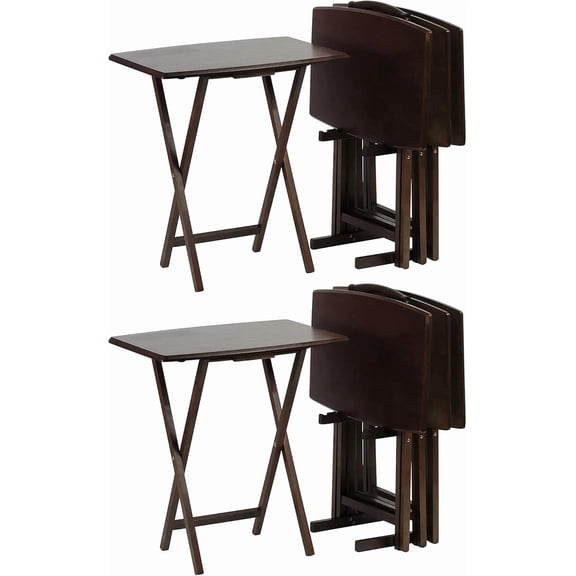 HERUIER 5-Piece Folding TV Tray Table Set with Storage Rack, Walnut Wood - Portable Snack & Dinner Tables for Living Room, Bedroom, Kitchen