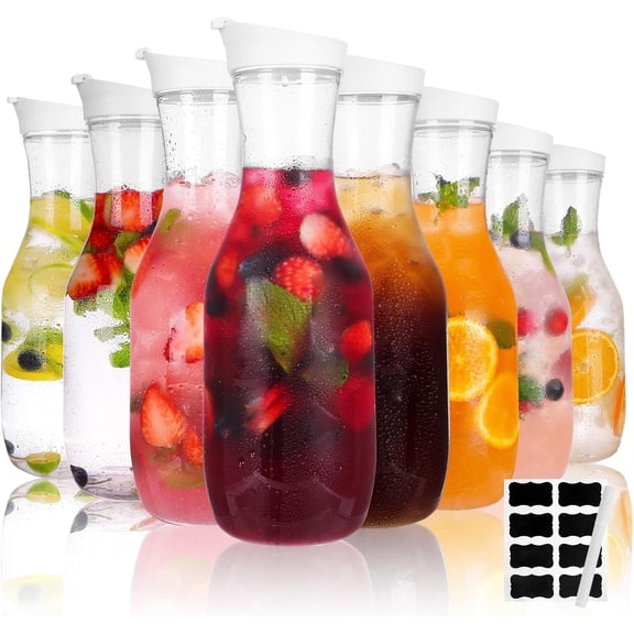 HERUIER 8-Pack 50oz Plastic Juice Containers with Lids, Mimosa Bar Beverage Pitchers for Water, Tea, Milk & Lemonade