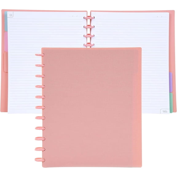 HERUIER Discbound Notebook Planner, Customizable, Letter Size, Salmon w/Discs, 100 Sheets, Dividers
