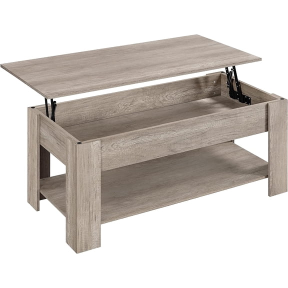 HERUIER Lift Top Coffee Table with Hidden Storage Compartment and Lower Shelf, Pop up Tabletop Center Table for Living Room, Grey