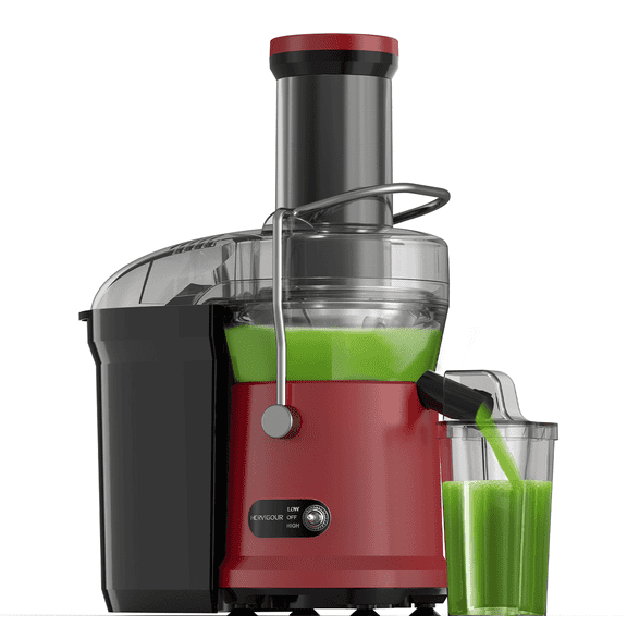 HERVIGOUR 800W Centrifugal Juicer Machine, 3.2" Wide Chute for Whole Fruits & Vegetables, Dual Speed, Easy Clean, Red